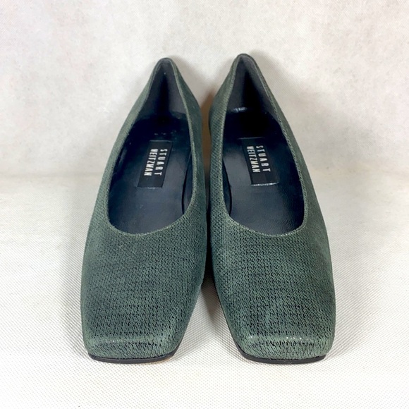 Stuart Weitzman Grey Suede Low Block Heel Square Toe Pumps - Picture 2 of 7